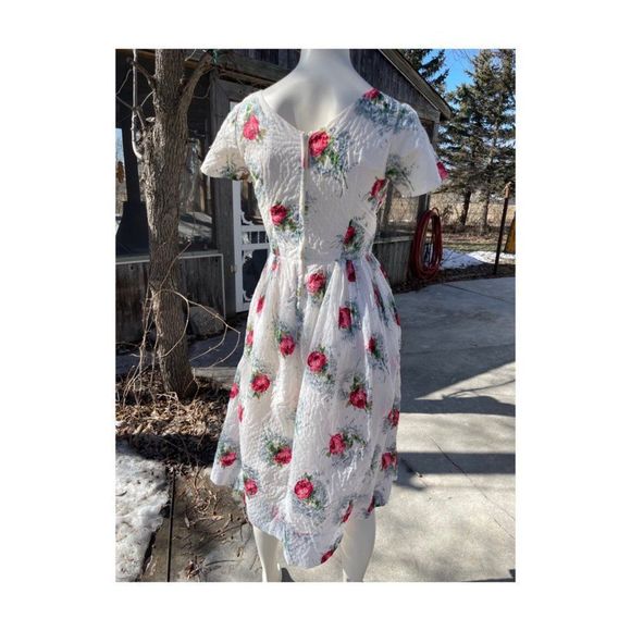 Vtg | 50s Fit & Flare Dress Floral Embroidery Party Day Dress Tea Dress Roses - Picture 7 of 16